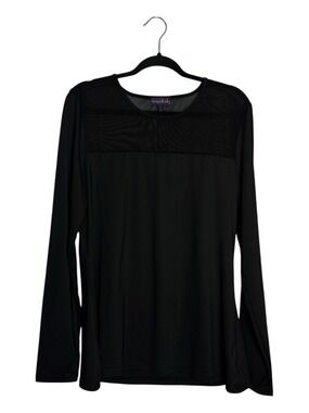 Long Tall Sally Mesh & Jersey Long Sleeve Black Top, size L